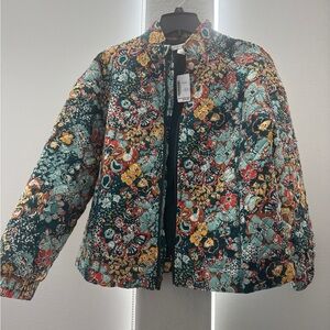 NWT Christopher & banks floral full zip jacket Sz L